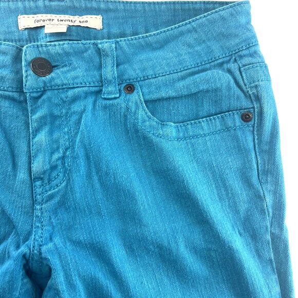 Forever 21 Women Jeans Straight Cut Y2K Statement Denim Retro Bright Blue Sz 27 - Picture 7 of 13